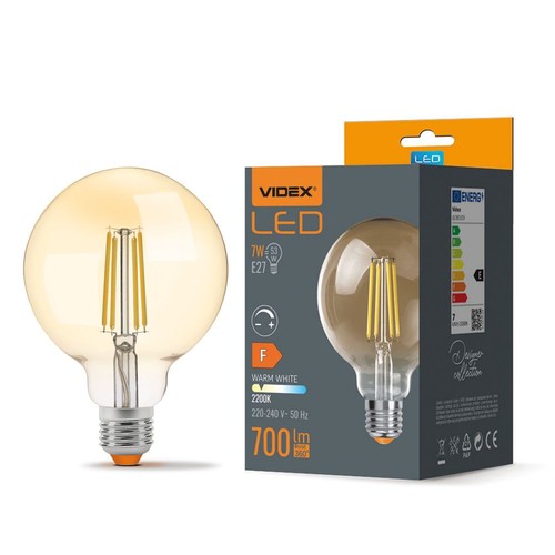 Ampoule LED E27 7W dimmable - G95, verre ambre, Filament, 2200K, remplace 53W
