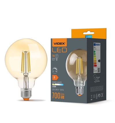 Ampoule LED E27 7W dimmable - G95, verre ambre, Filament, 2200K, remplace 53W