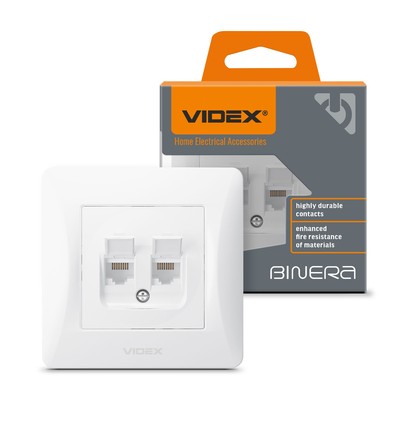 Double prise réseau CAT6+CAT6 - RJ45, blanc, encastrable, cache-poussière, série BINERA