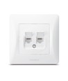 Double prise réseau CAT6+CAT6 - RJ45, blanc, encastrable, cache-poussière, série BINERA