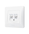 Double prise réseau CAT6+CAT6 - RJ45, blanc, encastrable, cache-poussière, série BINERA