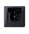 Prise Schuko - simple, avec couvercle, noire