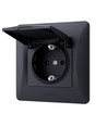 Prise Schuko - simple, avec couvercle, noire
