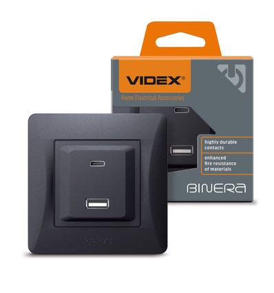 Prise USB-A + Type-C chargeur rapide 20W - Noir graphite, 2.4A, IP20 intérieur