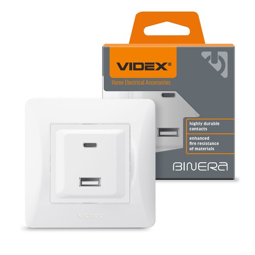 Prise Binera avec USB-A + USB-C PD20W - Blanc, encastrable, 16A, IP20