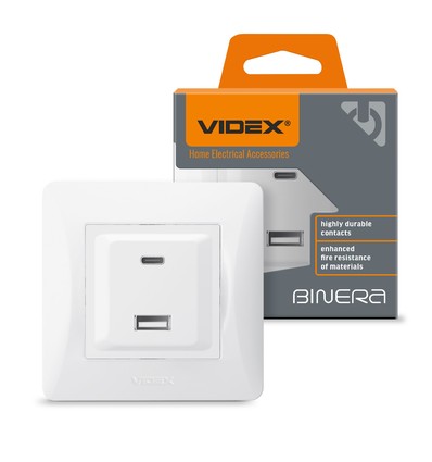 Prise Binera avec USB-A + USB-C PD20W - Blanc, encastrable, 16A, IP20