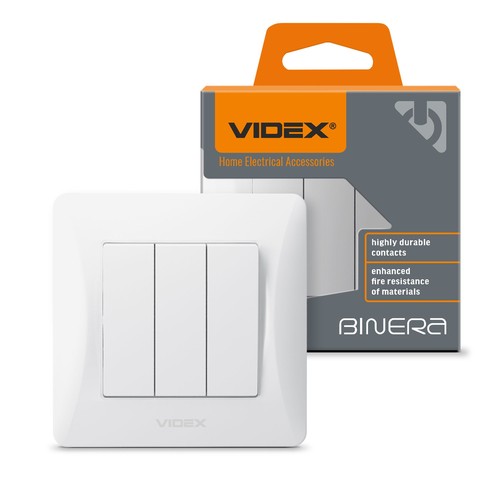 Interrupteur 3 canaux - 86x86mm, IP20, blanc