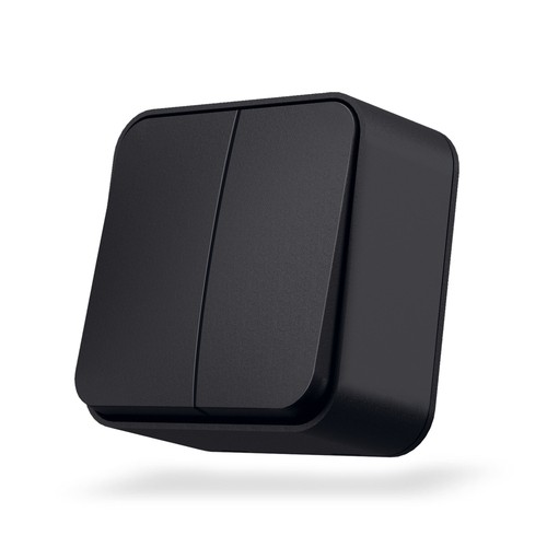 Interrupteur en saillie 2 canaux - 68x68mm, IP20, noir