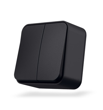 Interrupteur en saillie 2 canaux - 68x68mm, IP20, noir