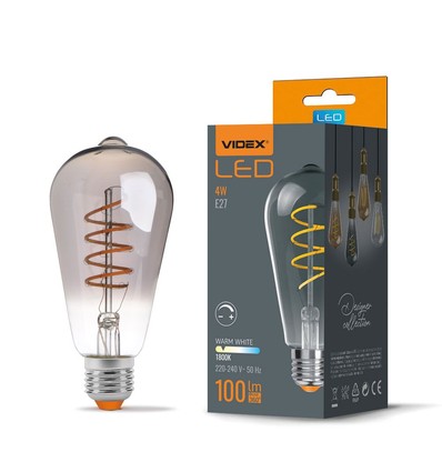 Ampoule LED E27 4W ST64 filament - Verre graphite, 1800K-2100K, dimmable, flicker free