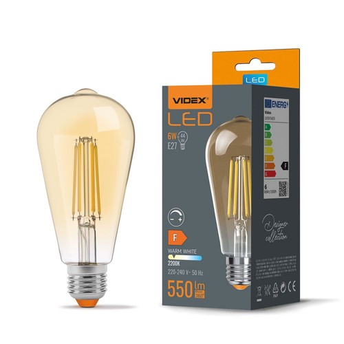Ampoule LED E27 6W dimmable - ST64, filament, verre ambré, 2200K, flicker free