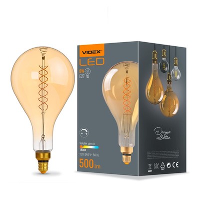 Ampoule LED E27 8W dimmable - PS160, filament spirale, verre ambré, 1800K, 500lm