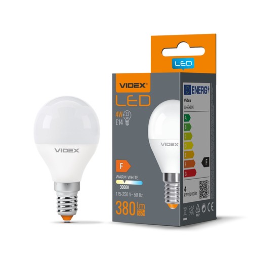 E14 4W LED Ampoule sphérique - G45, 380lm, 3000K, flicker free
