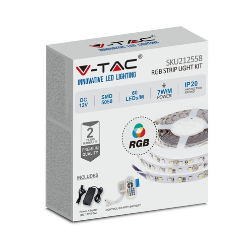 Kit ruban LED RGB 5m 7W/m - 12V DC, IP20, 60 LED par mètre