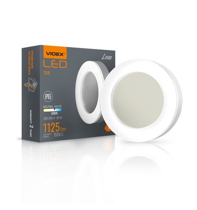 Hublot LED 15W plafonnier/applique - IP65, 5000K, 19x19cm, bord blanc, IK07, extérieur/pièces humides