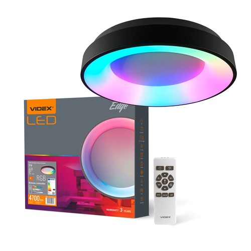 Plafonnier LED 72W, dimmable - RGB+CCT, noir, 450x450mm, avec télécommande et fonction mémoire