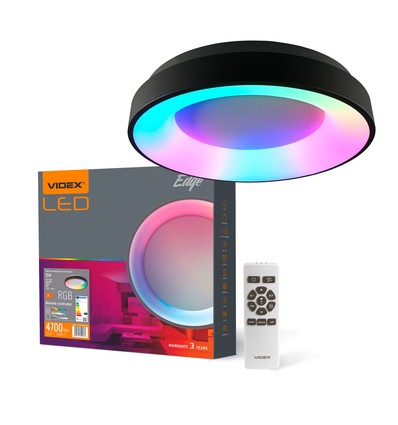Plafonnier LED 72W, dimmable - RGB+CCT, noir, 450x450mm, avec télécommande et fonction mémoire