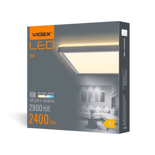 Plafonnier LED 24W, carré - 2900lm, 4000K, 29x29cm, bord blanc, IP20 intérieur