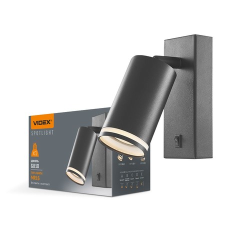 Spot mural GU10 avec interrupteur - Noir, aluminium, IP20 intérieur, sans source lumineuse