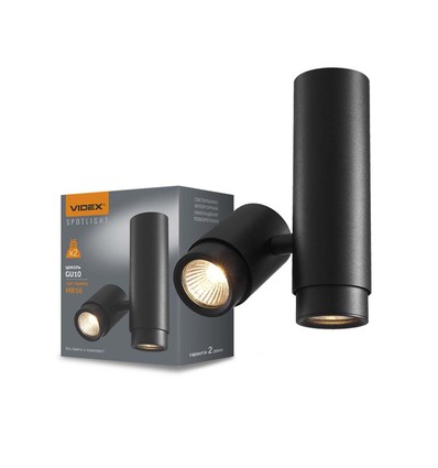 Double spot GU10 en saillie, orientable - Noir, IP20 intérieur, aluminium, sans source lumineuse