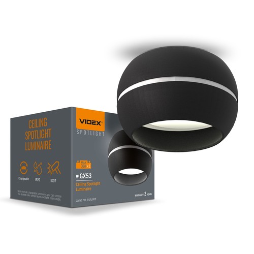 Spot encastrable GX53 - Noir, aluminium, IP20, 90x90mm, trou: Ø7,3-7,7 cm, sans source lumineuse