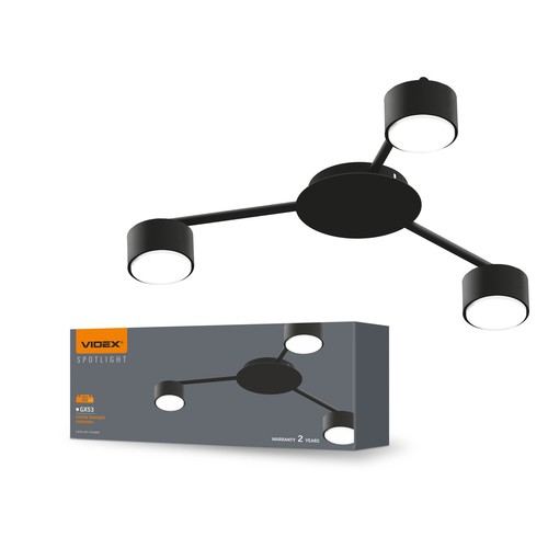 3x Spot plafonnier GX53 - Noir, IP20 intérieur, sans source lumineuse