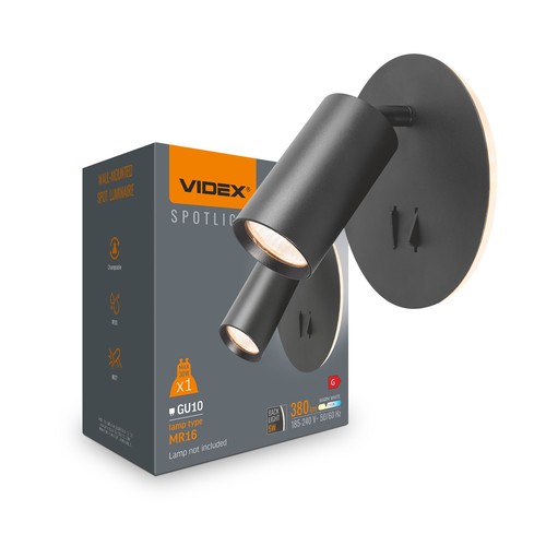 Spot mural GU10 avec rétroéclairage LED 5W - Noir, 2700K, 2x interrupteurs, rotatif, sans source lumineuse GU10