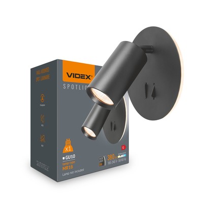 Spot mural GU10 avec rétroéclairage LED 5W - Noir, 2700K, 2x interrupteurs, rotatif, sans source lumineuse GU10