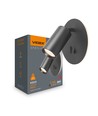 Spot mural GU10 avec rétroéclairage LED 5W - Noir, 2700K, 2x interrupteurs, rotatif, sans source lumineuse GU10