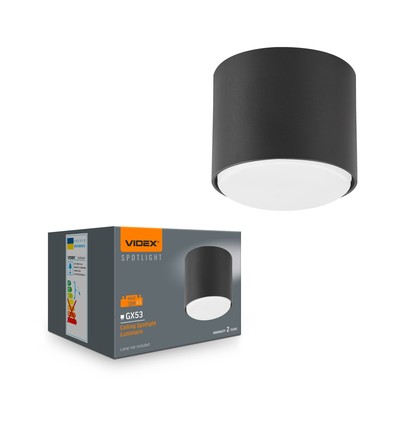 Spot plafonnier GX53 - Noir, 8x8x6cm, sans source lumineuse, IP20 intérieur