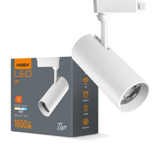 Spot sur rail 20W monophasé RA90 Tor - Blanc, 1F2W