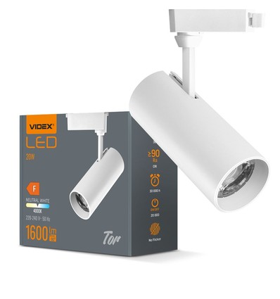 Spot sur rail 20W monophasé RA90 Tor - Blanc, 1F2W