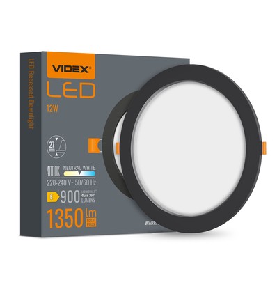 Panneau LED encastrable noir 12W - 1350lm, 4000K, Trou: Ø15 cm, angle de faisceau 120°