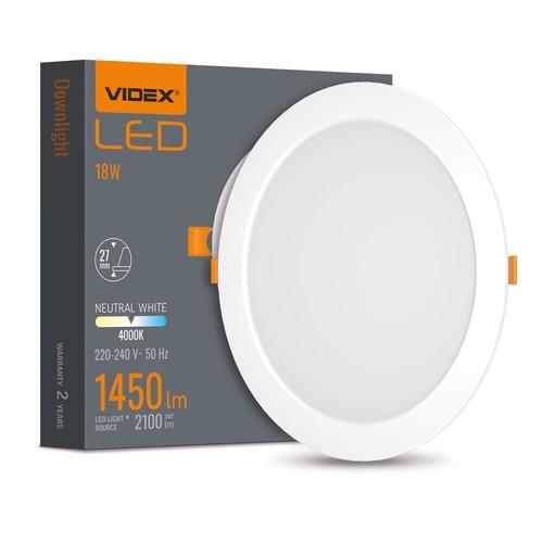 Panneau LED encastrable sans cadre 18W - 2100lm, 4000K, 22,2 x 22,2 cm, driver intégré, bord blanc