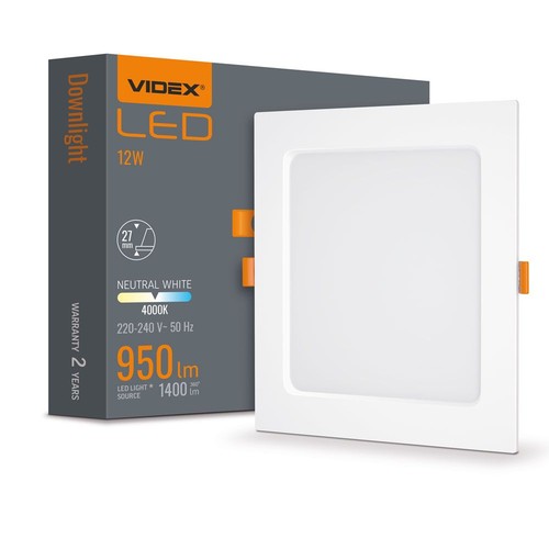 Panneau LED encastrable carré 12W - 4000K, Trou: 14,5 x 14,5 cm, Dim: 17,5 x 17,5 cm, bord blanc