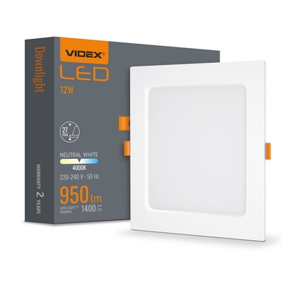 Panneau LED encastrable carré 12W - 4000K, Trou: 14,5 x 14,5 cm, Dim: 17,5 x 17,5 cm, bord blanc