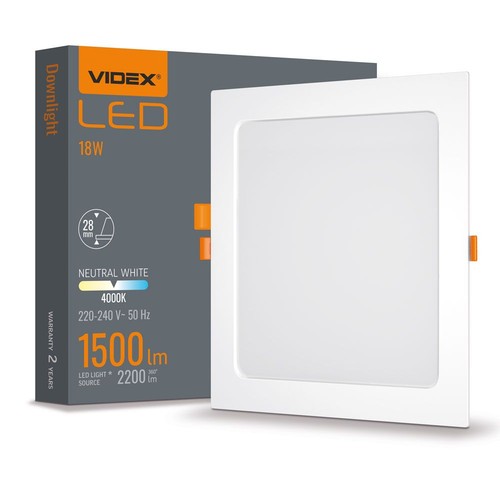 Panneau LED sans cadre carré 18W - 122lm/W, 4000K, 224x224mm, bord blanc, flicker free