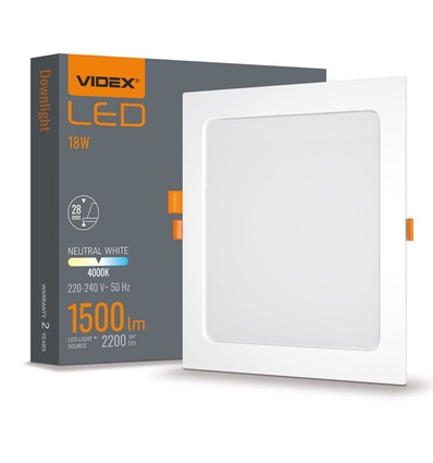 Panneau LED sans cadre carré 18W - 122lm/W, 4000K, 224x224mm, bord blanc, flicker free