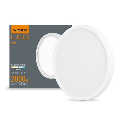 Plafonnier LED 20W Ø26,4cm - 2000lm, 4000K, bord blanc, 170 degrés, IP20 intérieur