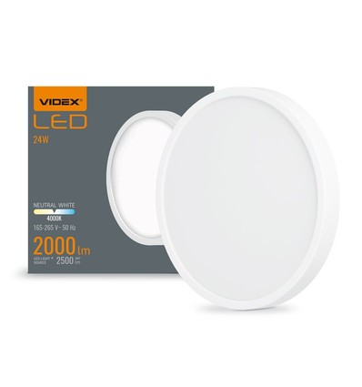 Plafonnier LED 20W Ø26,4cm - 2000lm, 4000K, bord blanc, 170 degrés, IP20 intérieur