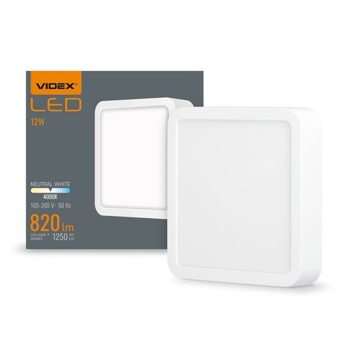 Panneau LED en saillie carré 12W - 820lm, 4000K, bord blanc, 14,2 x 14,2 cm