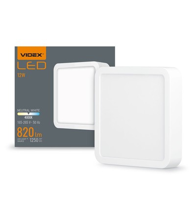Panneau LED en saillie carré 12W - 820lm, 4000K, bord blanc, 14,2 x 14,2 cm