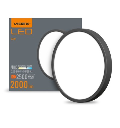 Plafonnier LED 24W, noir - 2000lm, 4000K, IP20, 26,4 x 26,4 cm, source lumineuse incl.