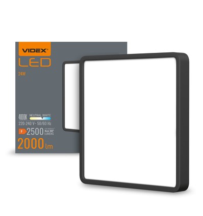 Plafonnier LED carré 24W - 26,4 x 26,4 cm, bord noir, 4000K, IP20 intérieur, source lumineuse incl.