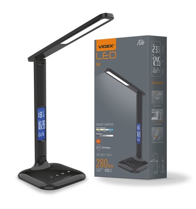 Lampe de bureau LED 5W dimmable - Noir, CCT 3 étapes, écran avec horloge/temp, contrôle tactile