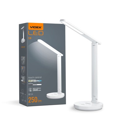 Lampe de bureau LED rechargeable 5W - Touch dimmable, CCT, batterie 2600mAh, blanc, incl. câble USB