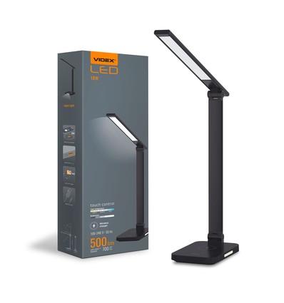 Lampe de bureau LED 18W avec charge sans fil - 700lm, dimmable 5 niveaux, CCT réglable, noir, flicker free