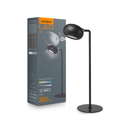 Lampe de table LED 3W, noir - Rechargeable, dimmable, CCT, USB-C, jusqu'à 15 heures de batterie