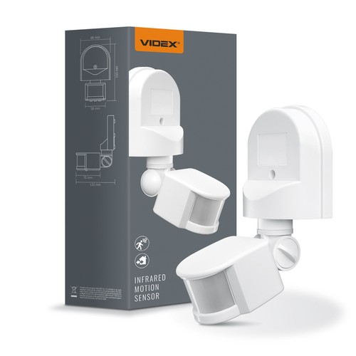 Détecteur de mouvement PIR infrarouge, blanc - Angle 180°, 1200W, IP44 extérieur, durée et luminosité réglables