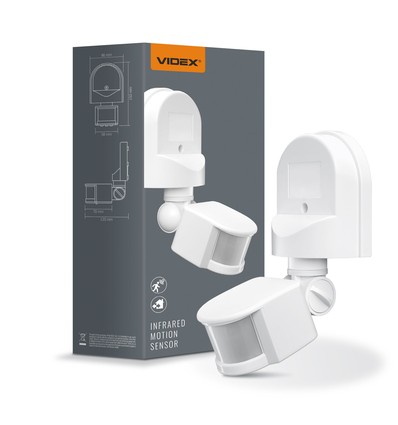 Détecteur de mouvement PIR infrarouge, blanc - Angle 180°, 1200W, IP44 extérieur, durée et luminosité réglables